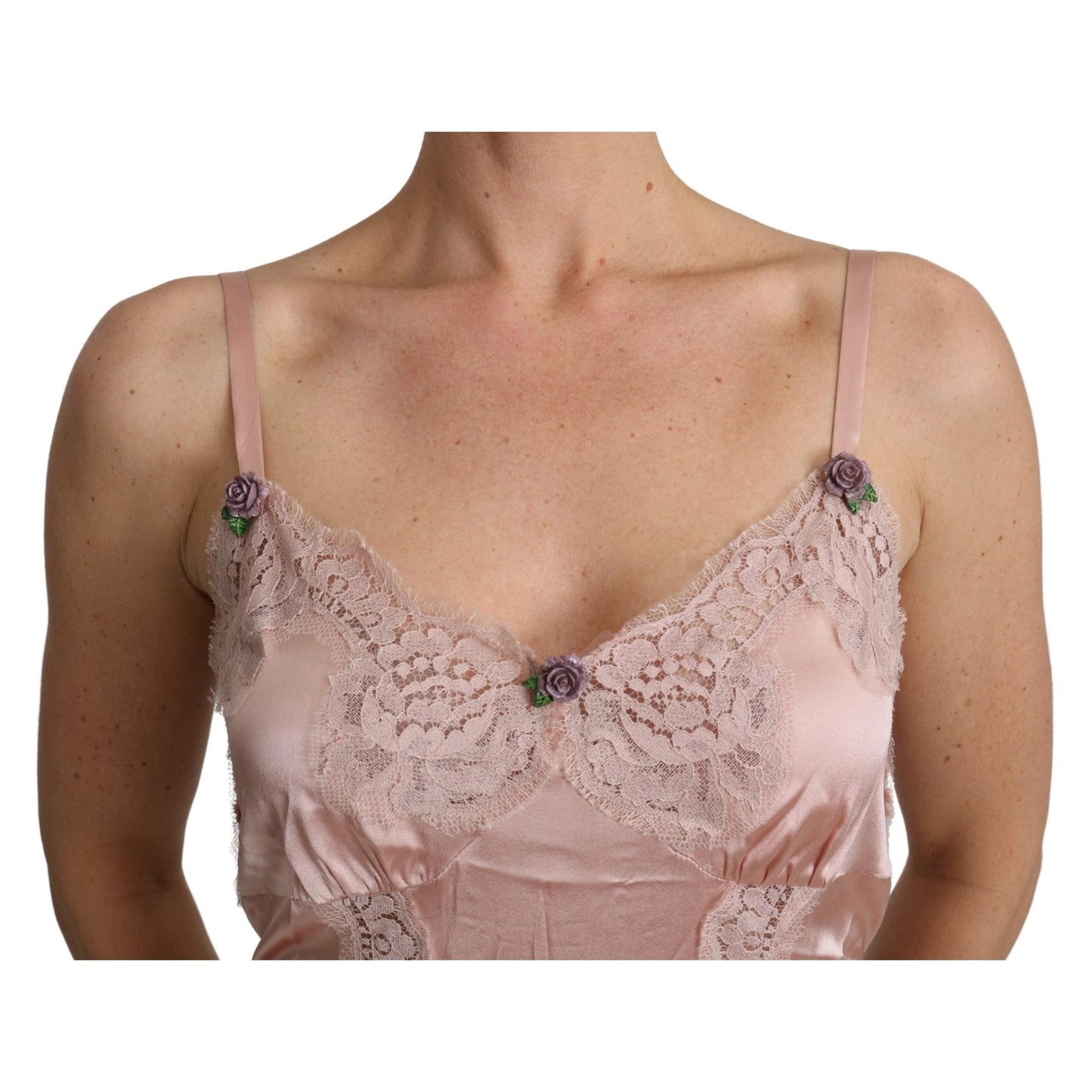 Pink Lace Roses Blouse Strap Tank Silk Top