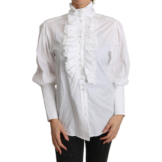 White Turtle Neck Ruffle Long Sleeves Top