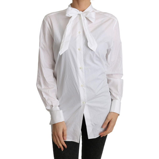 Cotton White Scarf Neck Shirt Blouse Top