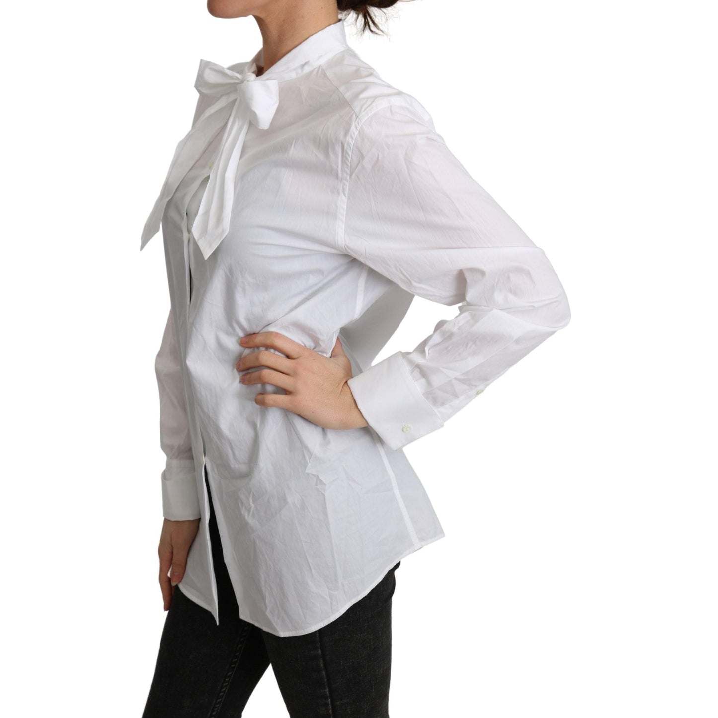 Cotton White Scarf Neck Shirt Blouse Top