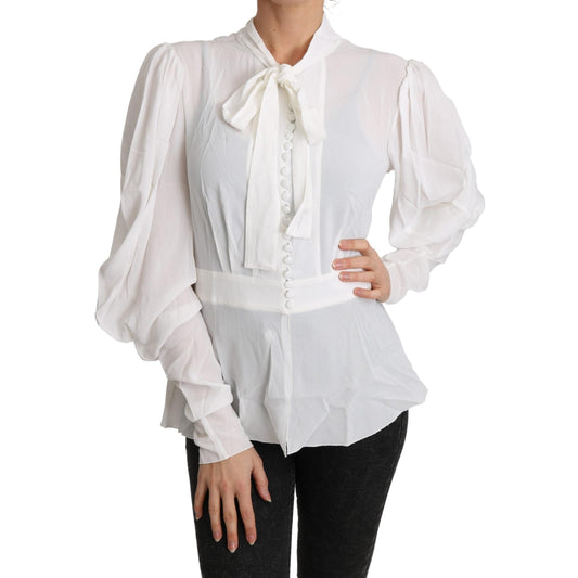 Viscose White Scarf Neck Long Sleeves Top