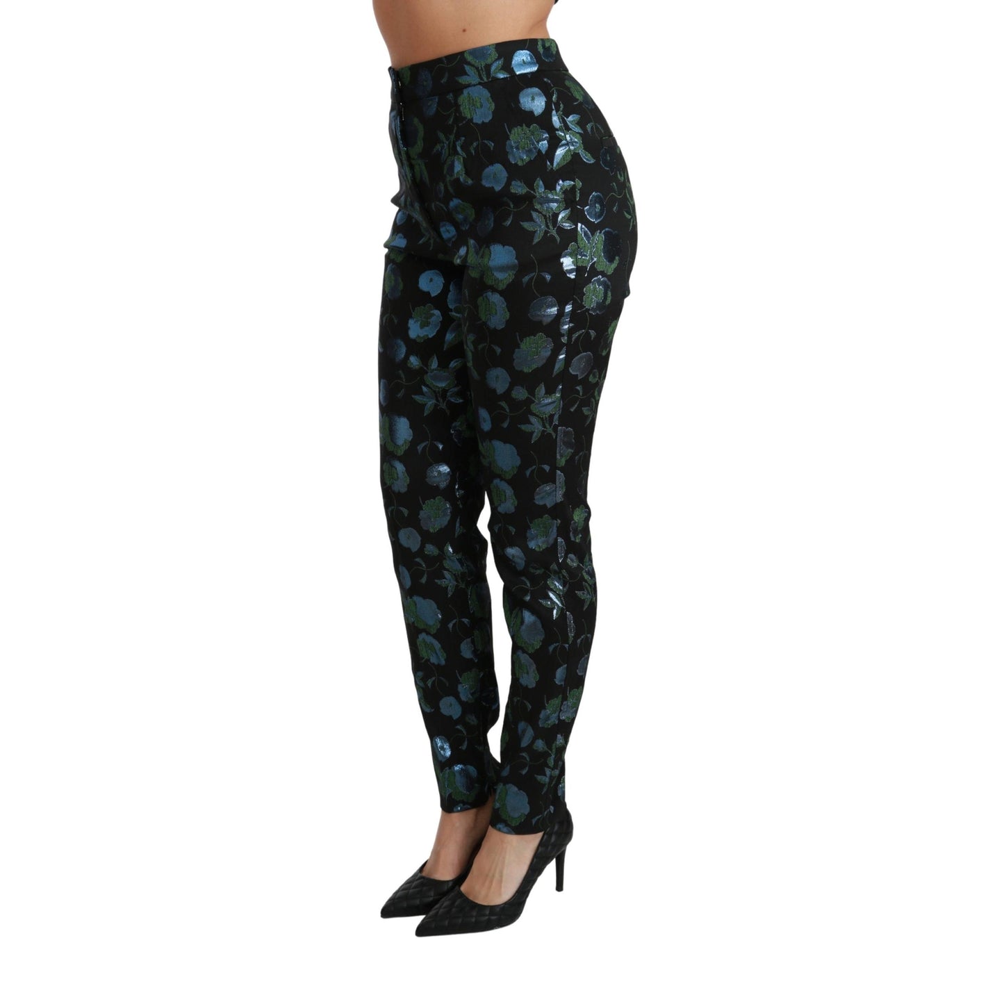 Blue Green Floral Metallic Slim Pants