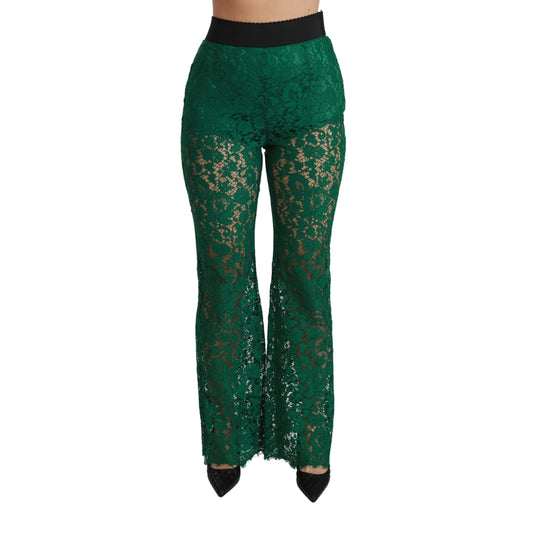 Green Lace High Waist Flared Pants