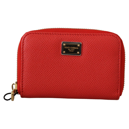 Red Leather Zip Around Metal Logo Card Holder Wallet - coffeewithmee2