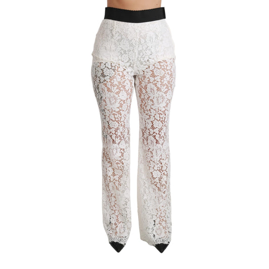 White Lace High Waist Palazzo Cropped Pants