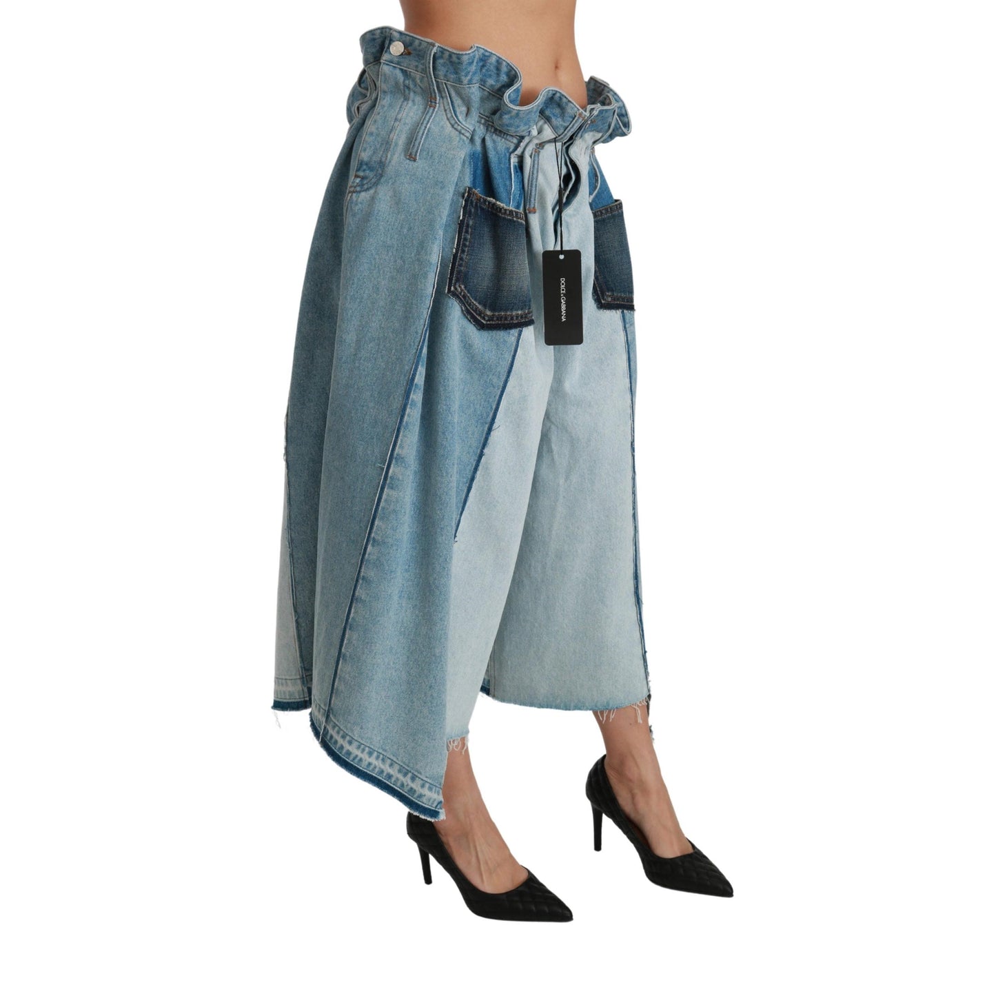 Blue Asymmetrical Wide Leg Denim Cotton Jeans
