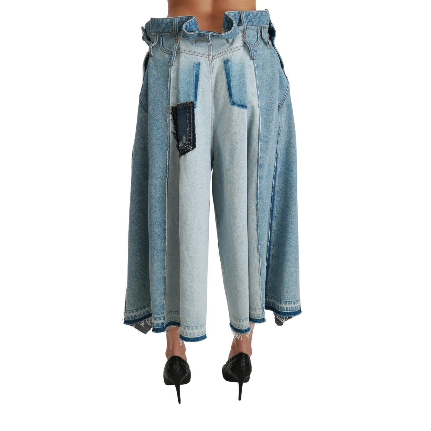 Blue Asymmetrical Wide Leg Denim Cotton Jeans