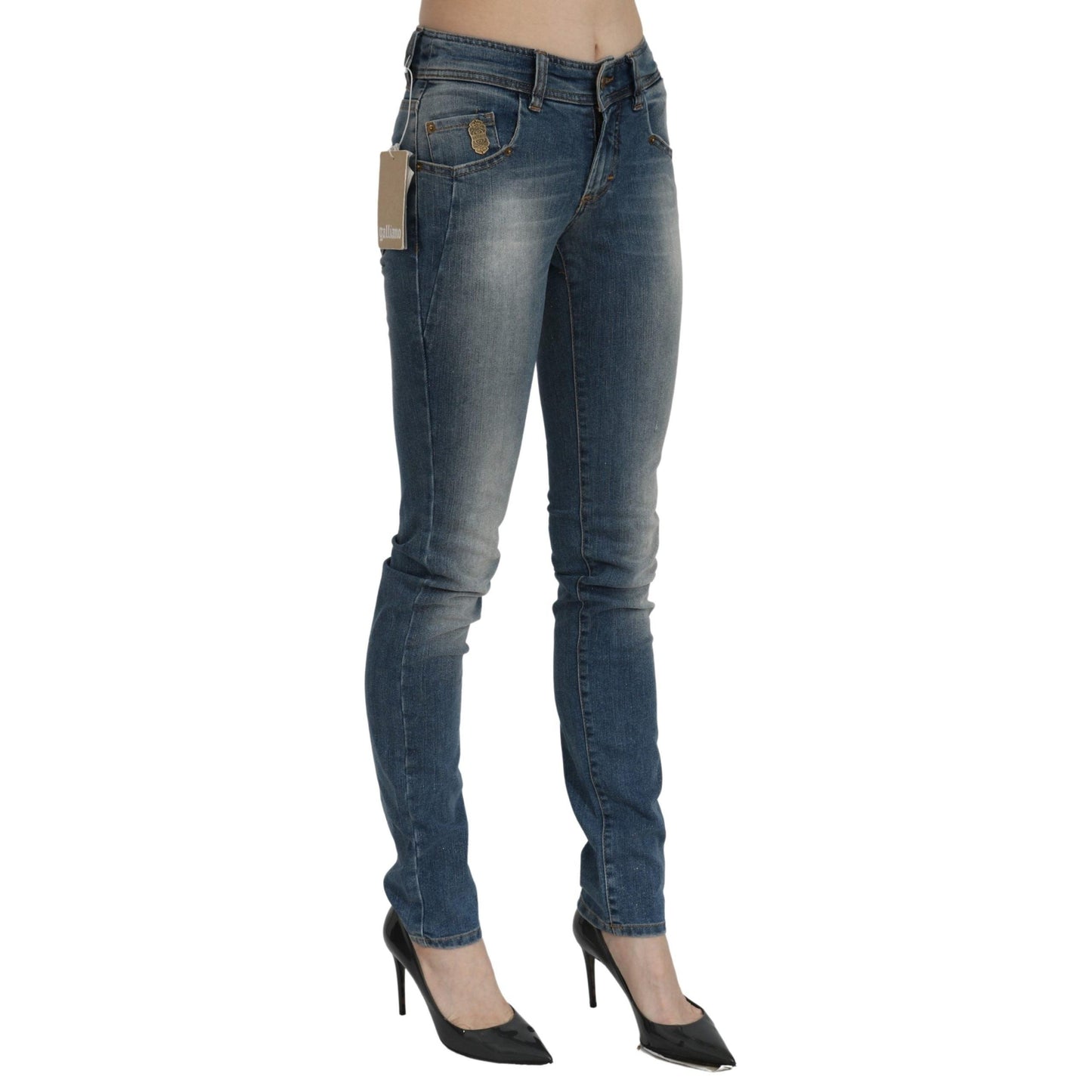 Blue Washed Mid Waist Slim Fit Denim Trouser Cotton Jeans