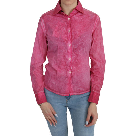 Pink Collared Long Sleeve Shirt Blouse Top
