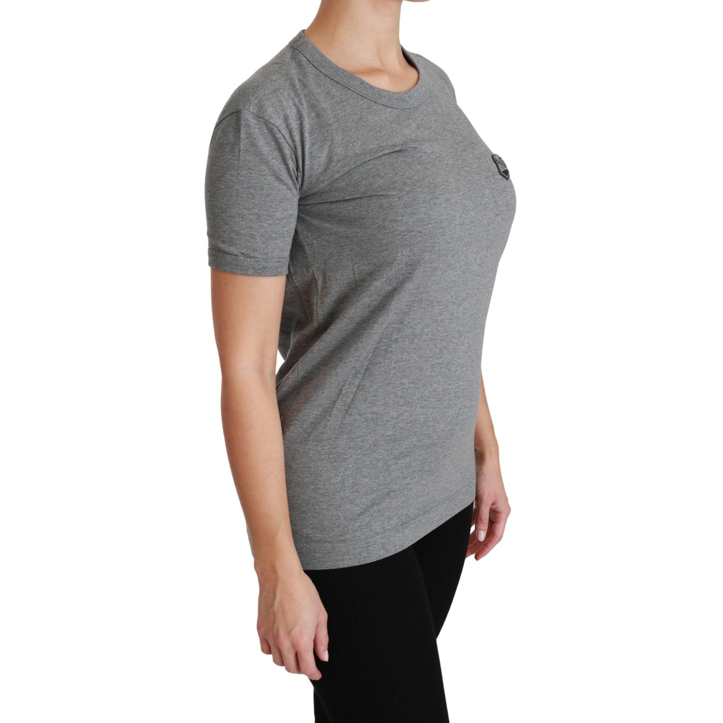 Gray Crewneck Amore Patch Cotton Top T-shirt