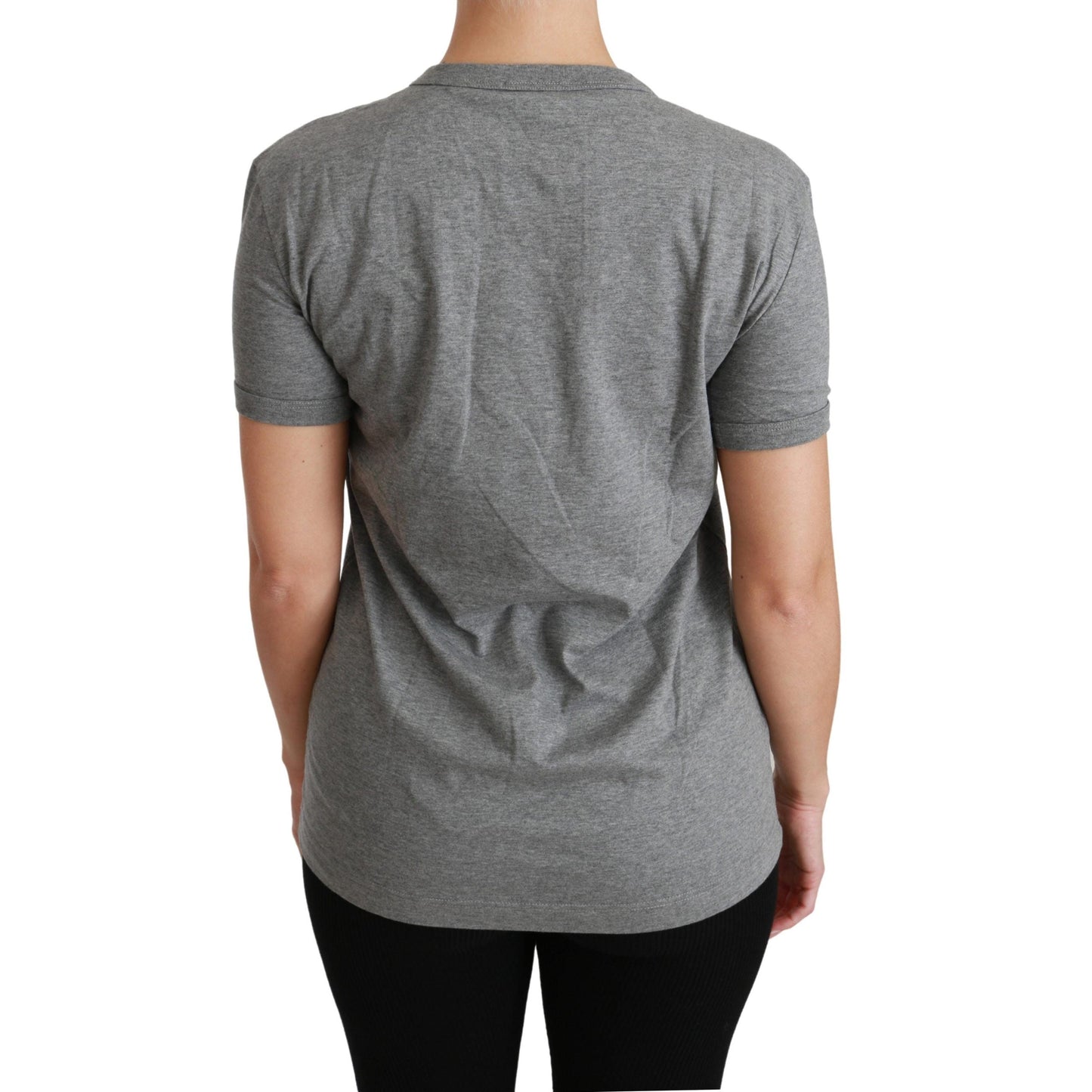 Gray Crewneck Amore Patch Cotton Top T-shirt