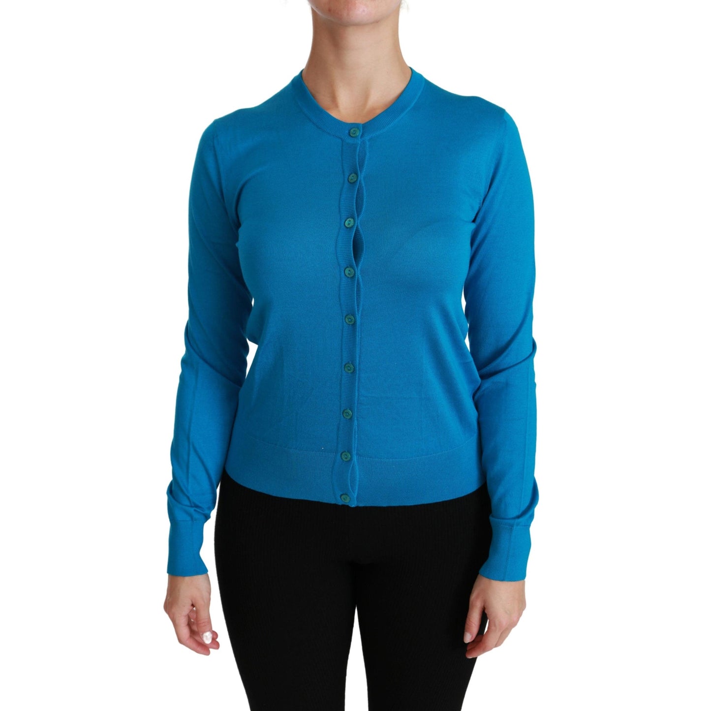 Blue Crewneck Cardigan 100% Silk Sweater