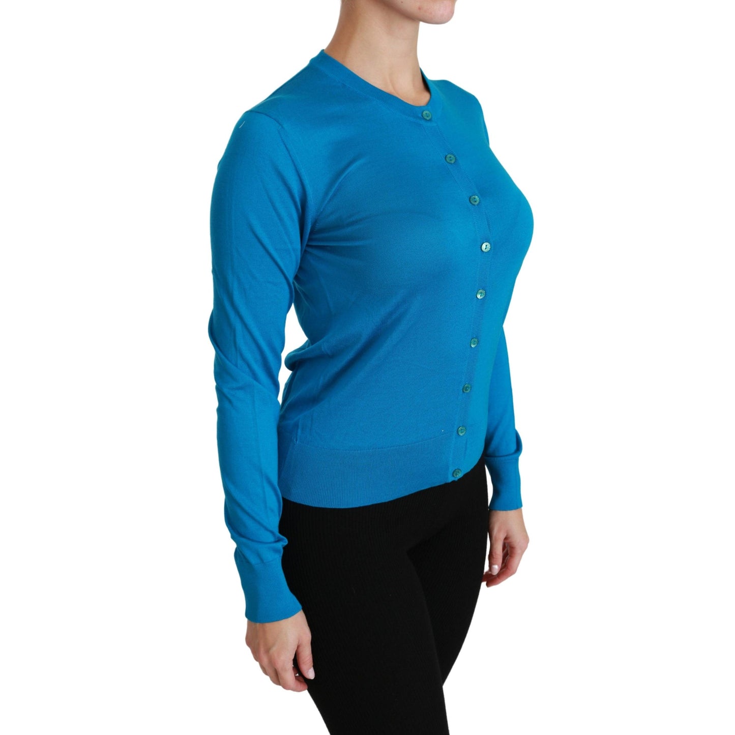 Blue Crewneck Cardigan 100% Silk Sweater