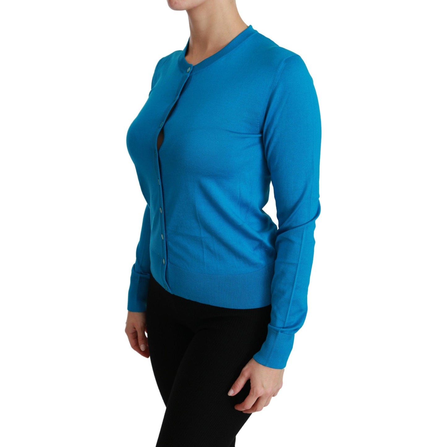 Blue Crewneck Cardigan 100% Silk Sweater