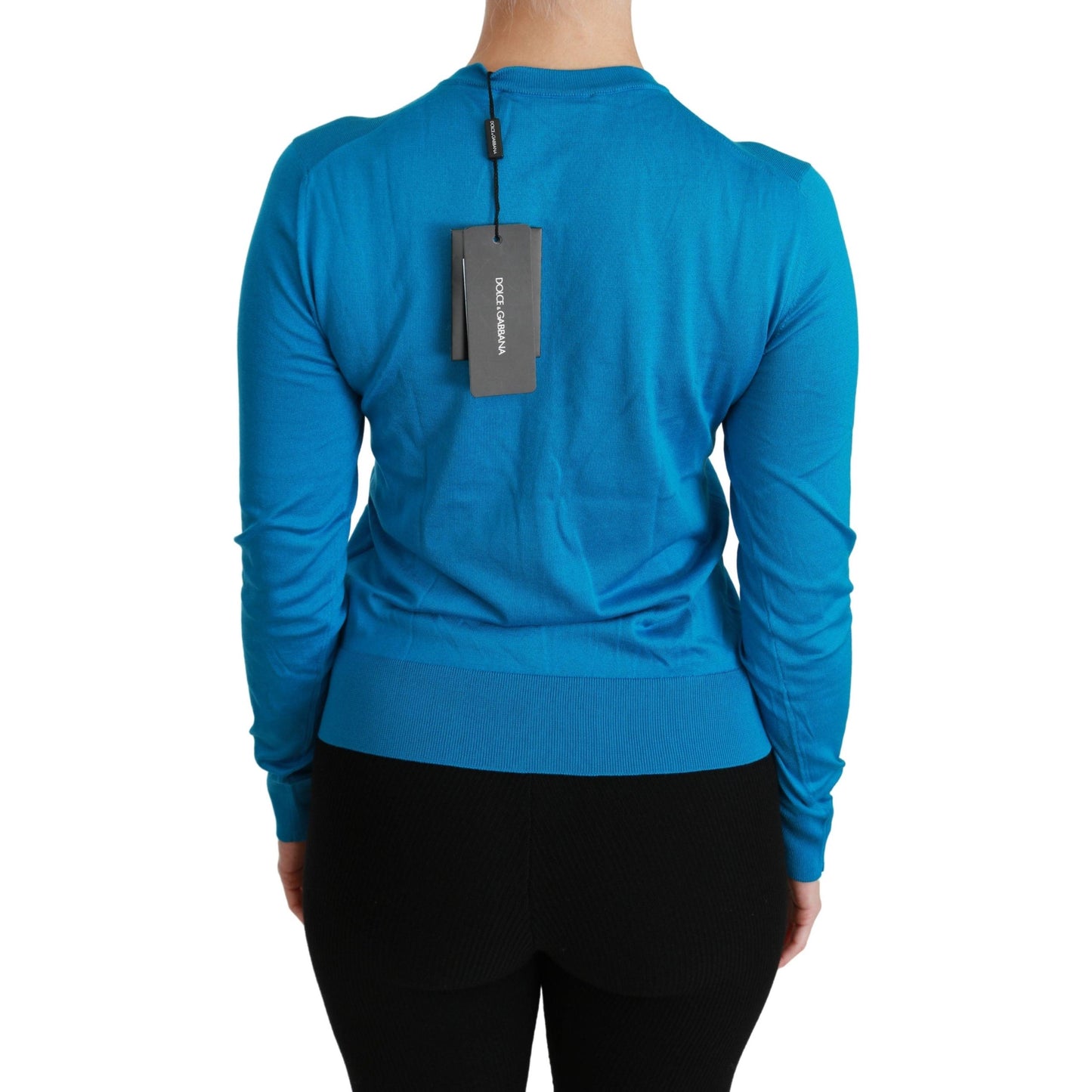 Blue Crewneck Cardigan 100% Silk Sweater