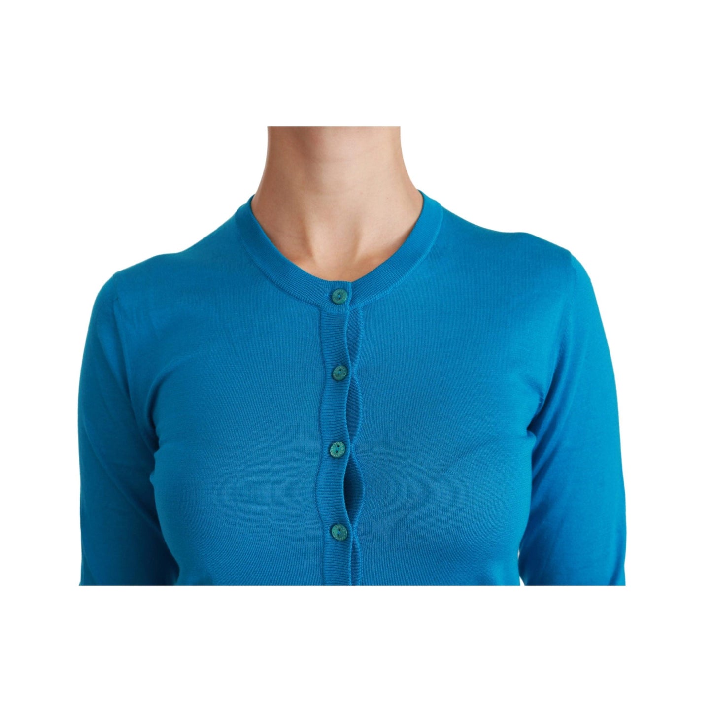 Blue Crewneck Cardigan 100% Silk Sweater