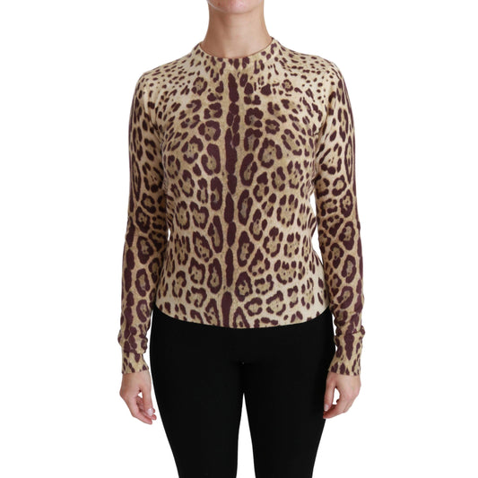 Brown Leopard Long Sleeve Sweater Cashmere Top
