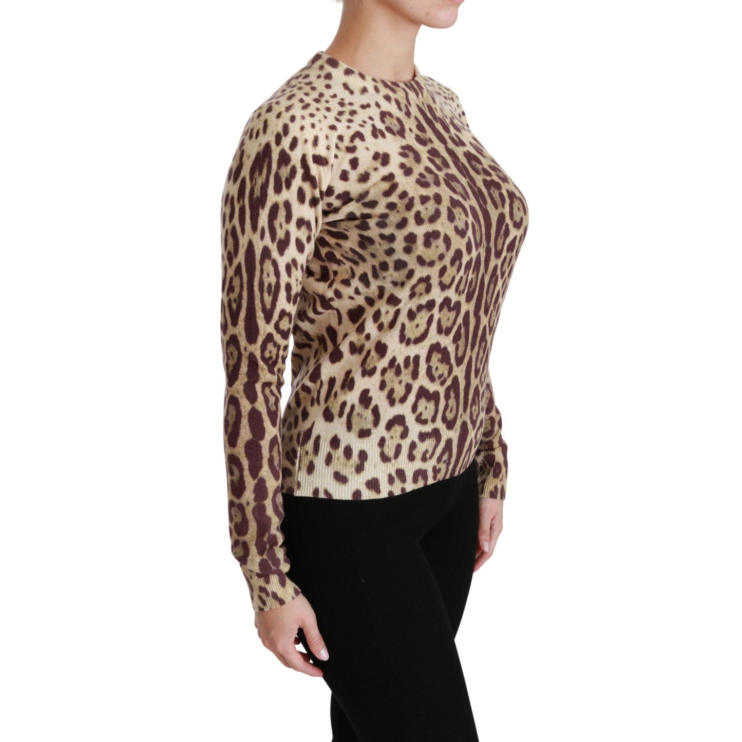 Brown Leopard Long Sleeve Sweater Cashmere Top