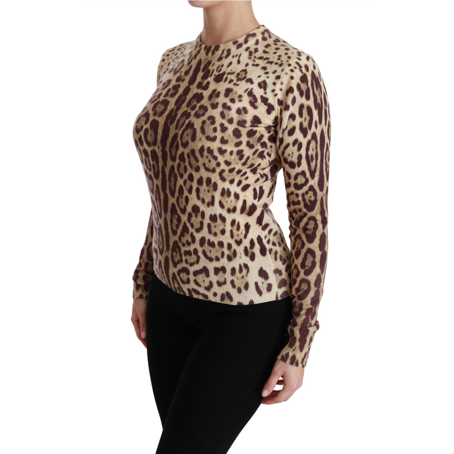 Brown Leopard Long Sleeve Sweater Cashmere Top