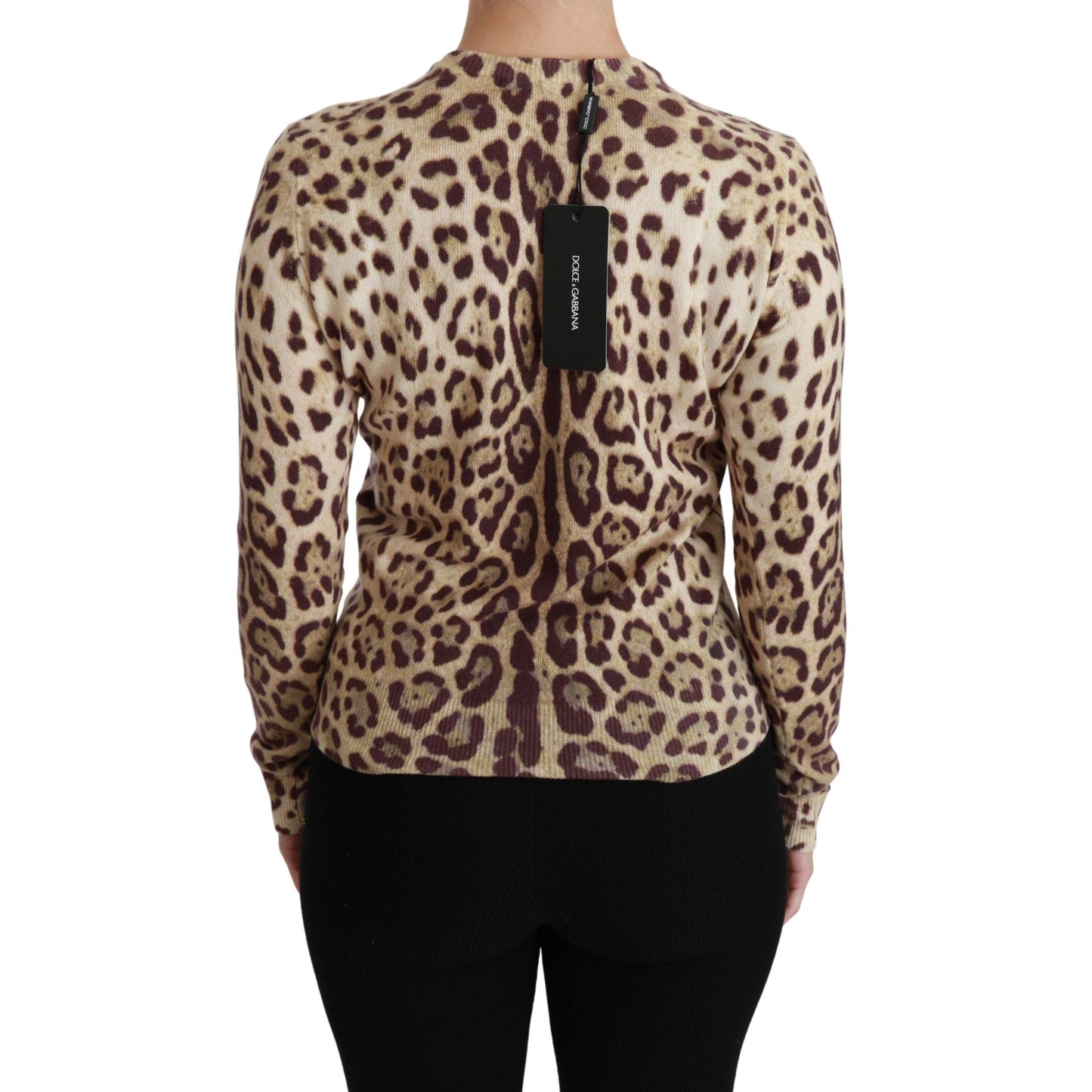 Brown Leopard Long Sleeve Sweater Cashmere Top