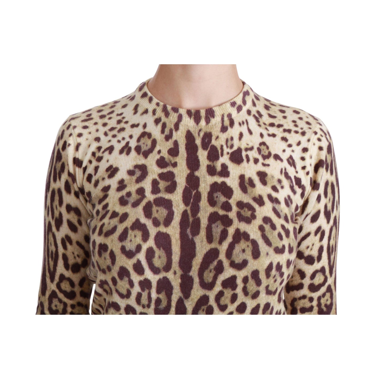 Brown Leopard Long Sleeve Sweater Cashmere Top