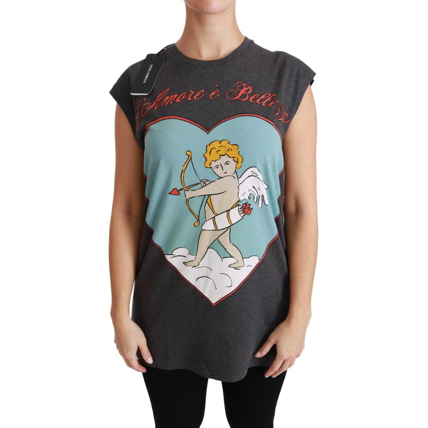 Gray L'Amore E'Bellezza Cotton Top T-shirt