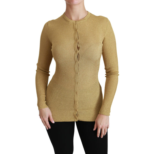 Gold Long Sleeve Cardigan Viscose Sweater