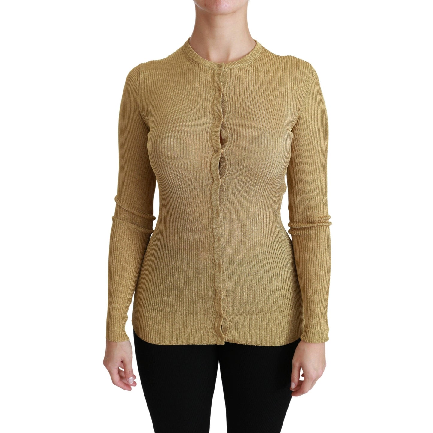 Gold Long Sleeve Cardigan Viscose Sweater