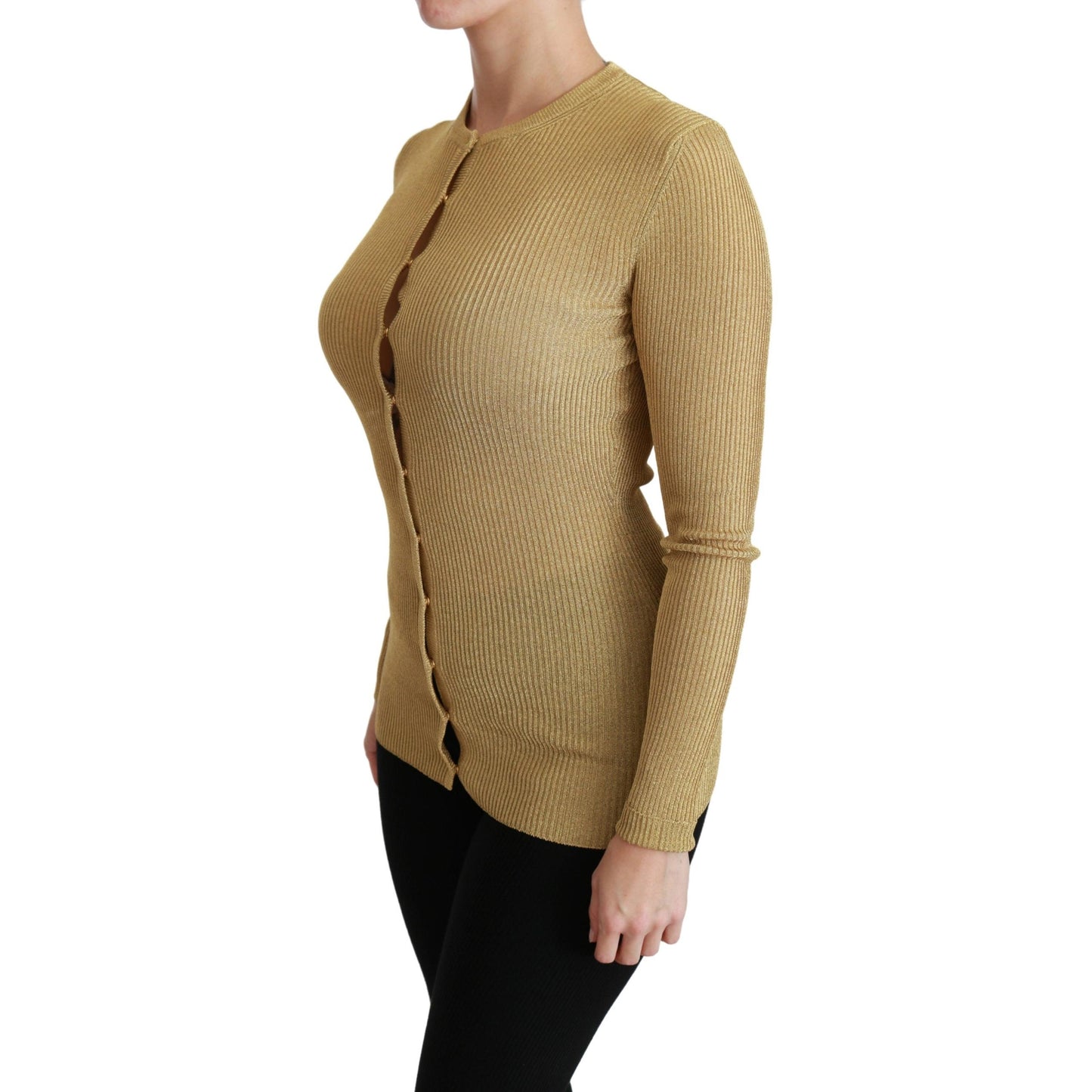 Gold Long Sleeve Cardigan Viscose Sweater