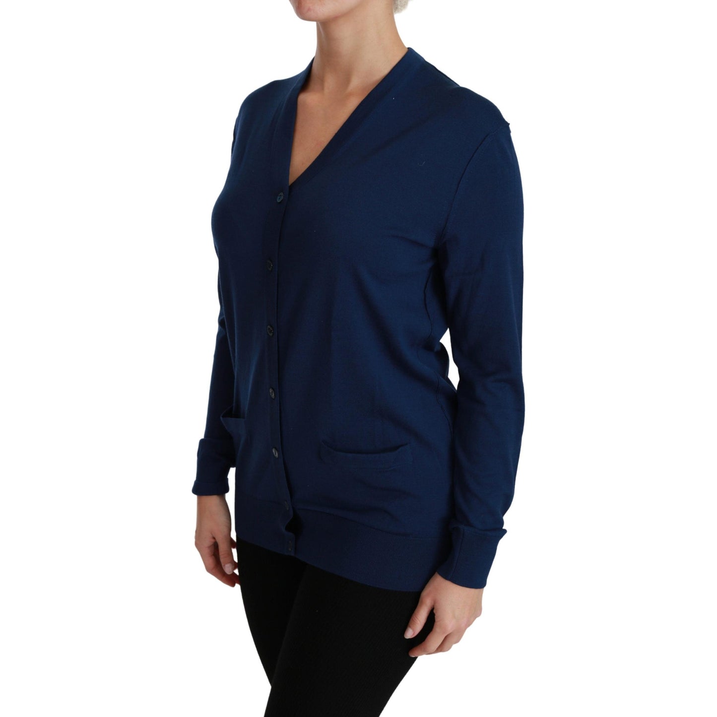 Blue Button Cardigan Virgin Wool Sweater