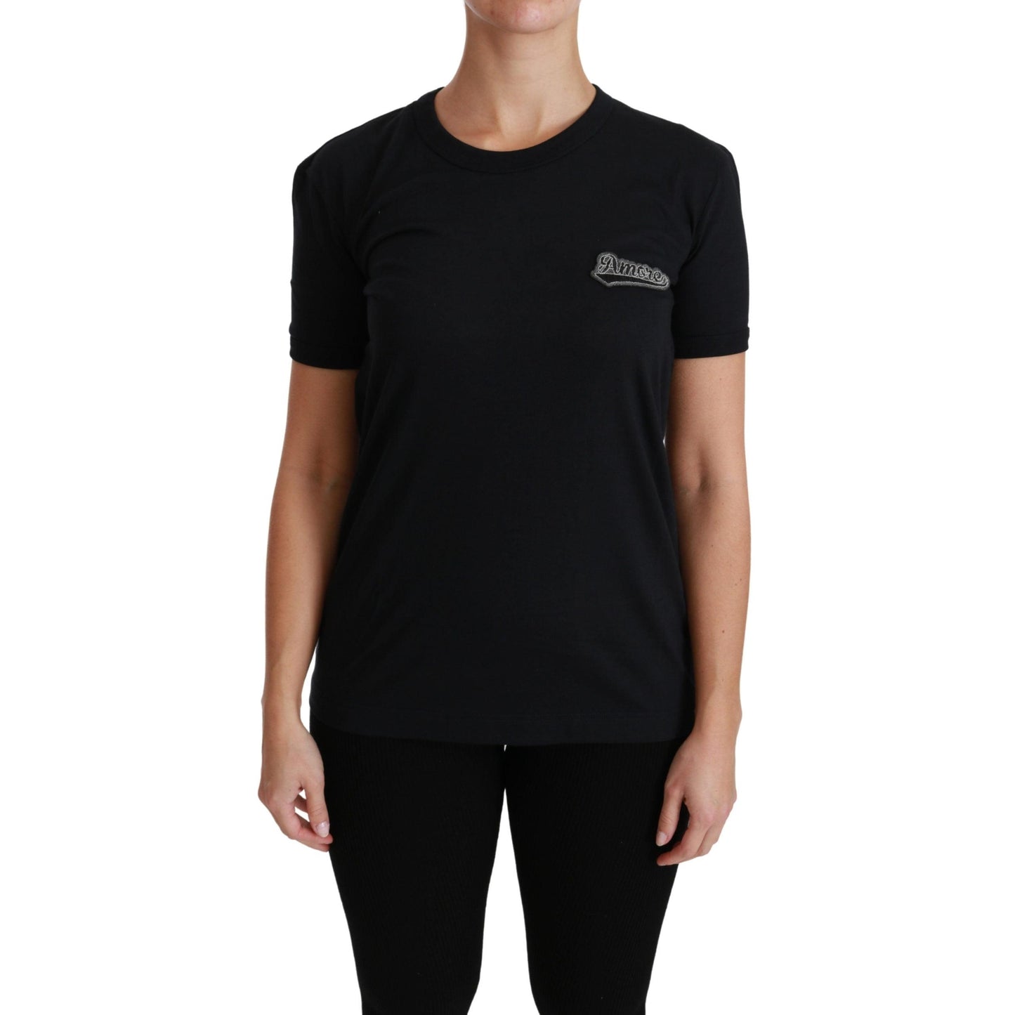 Blue Amore Patch Crewneck Cotton Top T-shirt