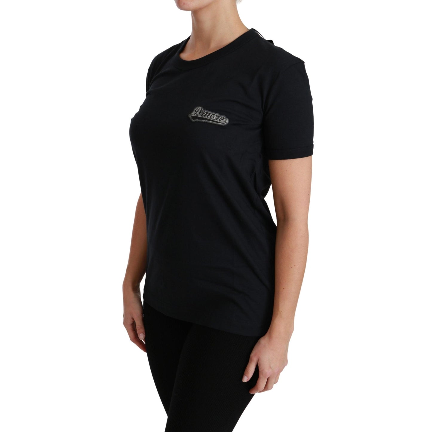 Blue Amore Patch Crewneck Cotton Top T-shirt