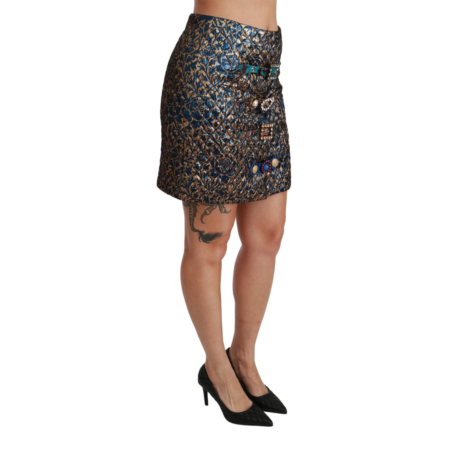 Gold Blue Jacquard Crystal Mini Skirt