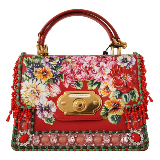 Red Floral Crystals Shoulder Borse WELCOME Leather Bag - coffeewithmee2