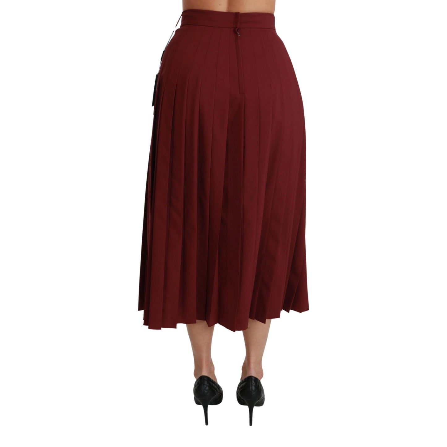 Red High Waist Pleated Maxi Wool Skirt