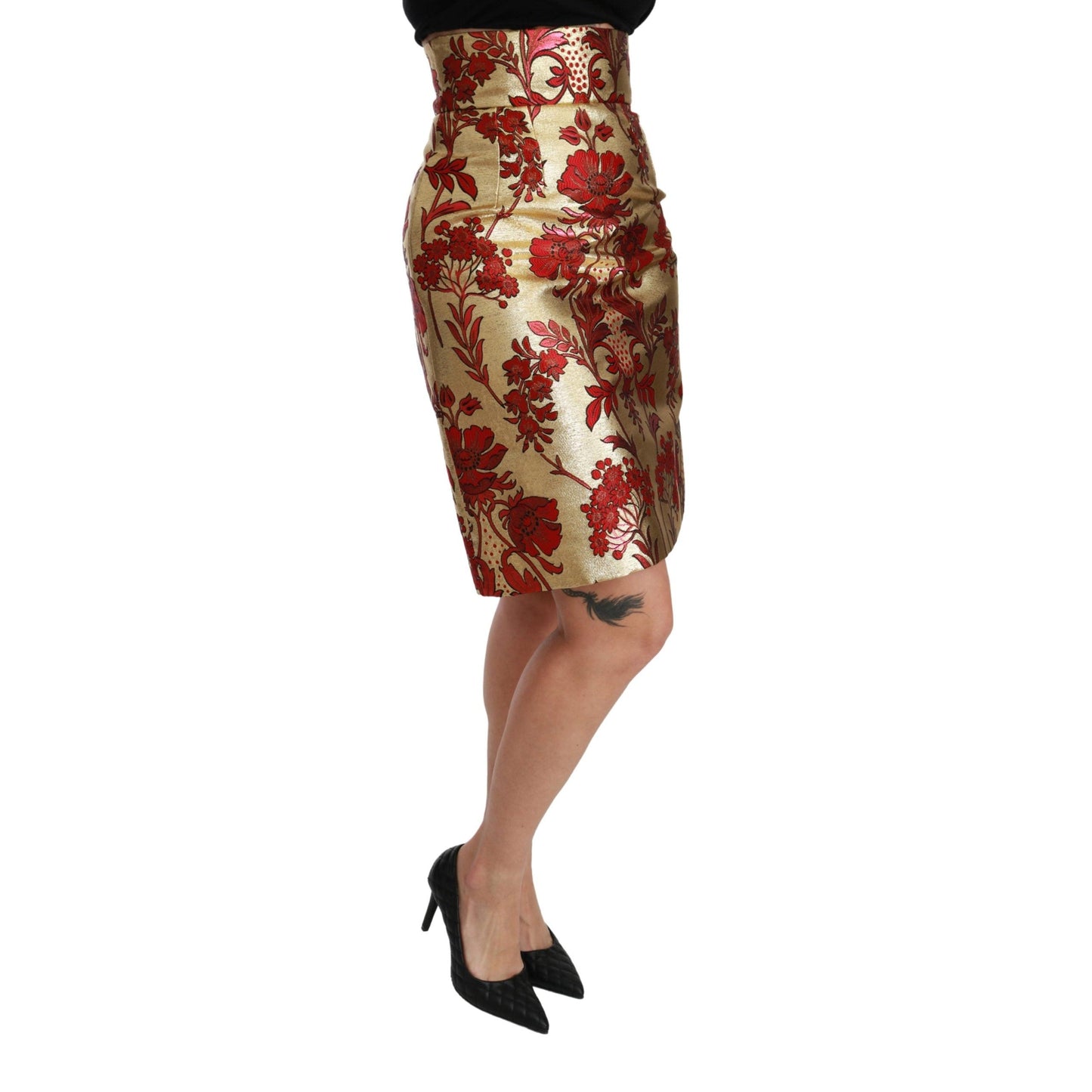 Gold Floral Jacquard High Waist Mini Skirt