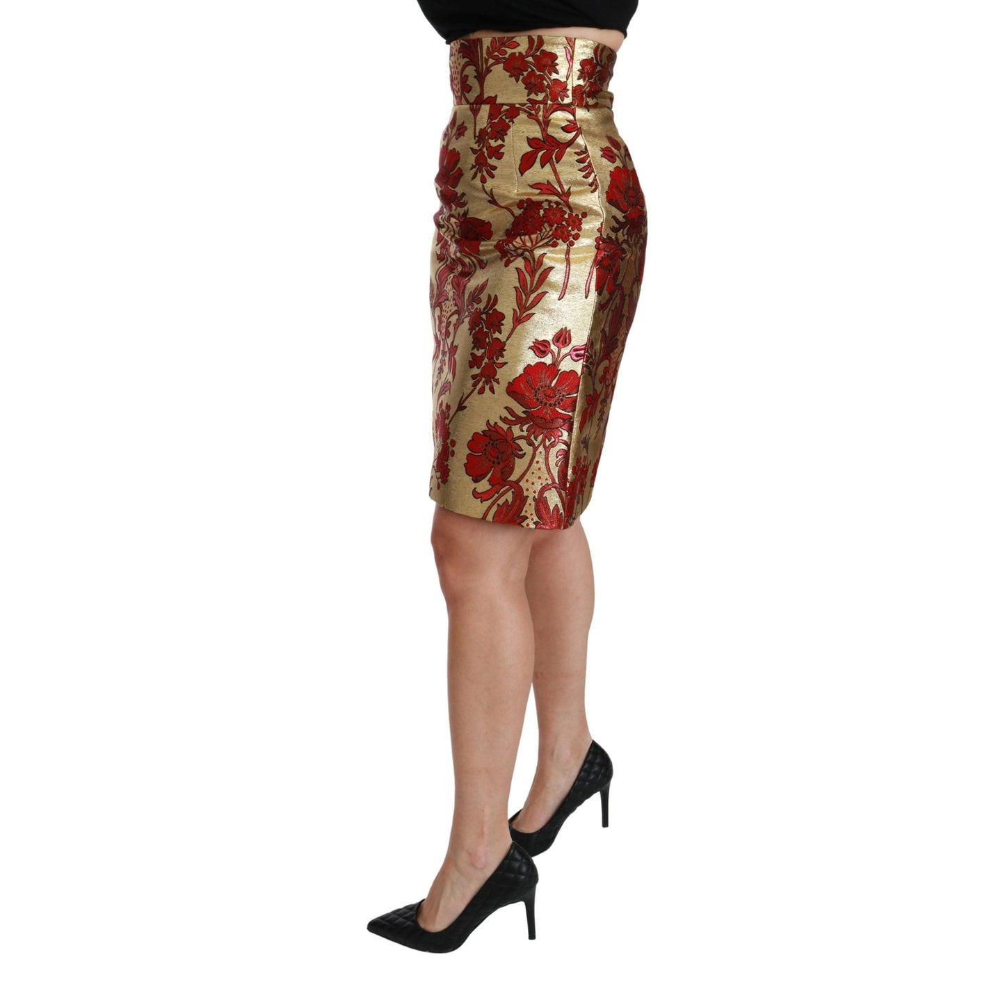 Gold Floral Jacquard High Waist Mini Skirt