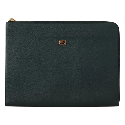 Green Leather Document Holder Zip Around Pouch Wallet - coffeewithmee2