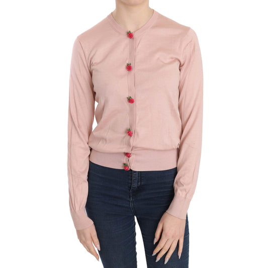 Pink Cardigan Roses Silk Cardigan Sweater