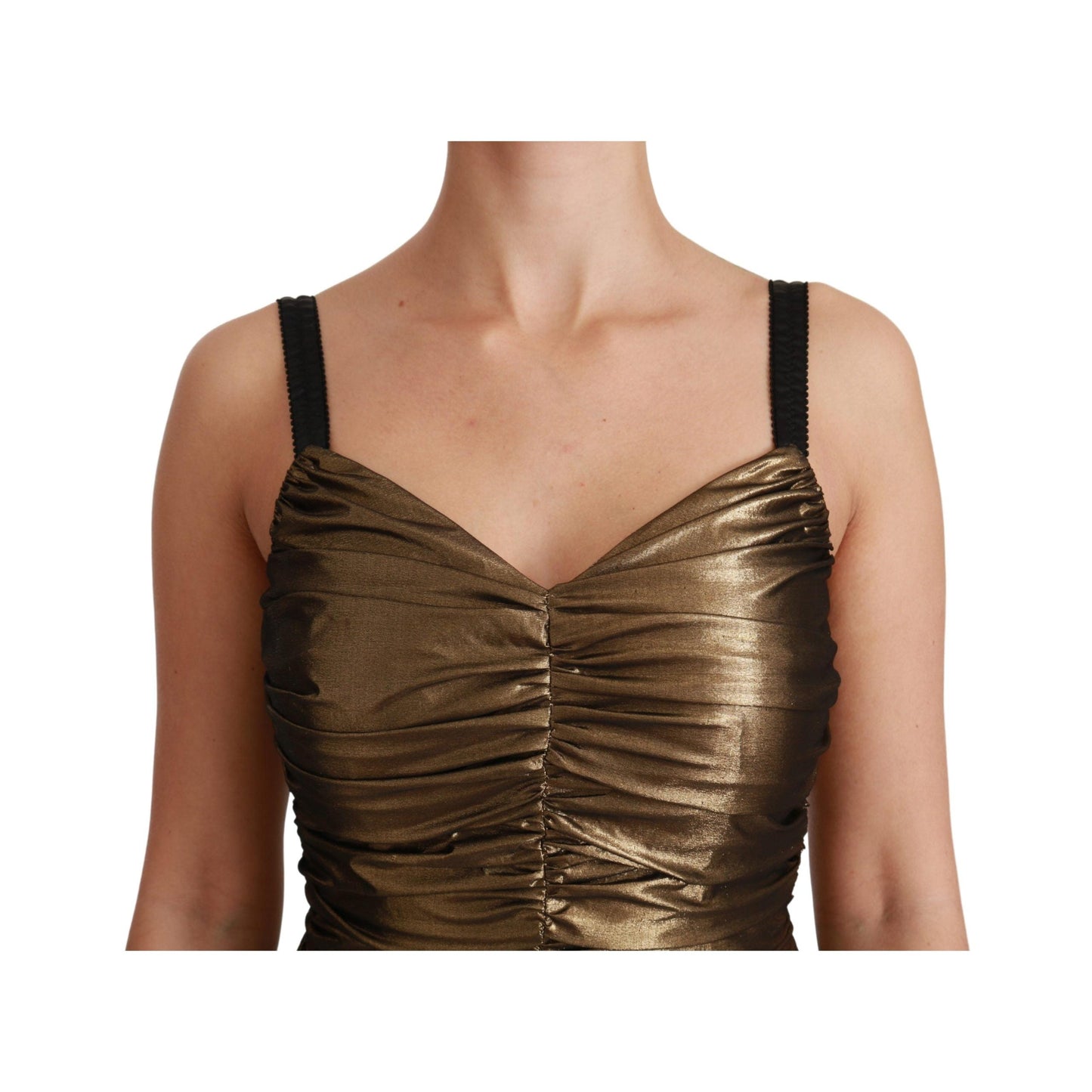 Gold Metallic Stretch Bodycon Ruched Dress