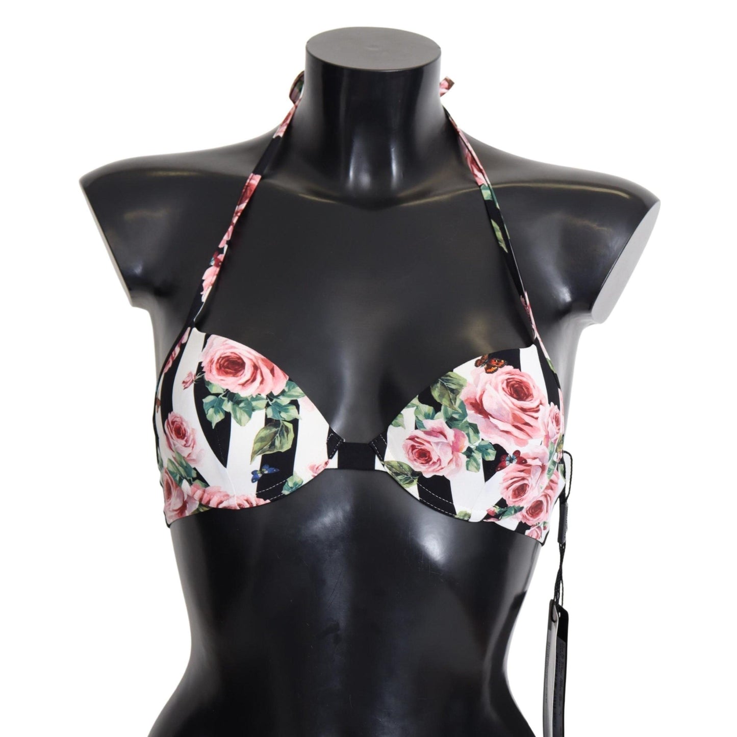 Multicolor Striped Rose Print Swimwear Bikini Tops