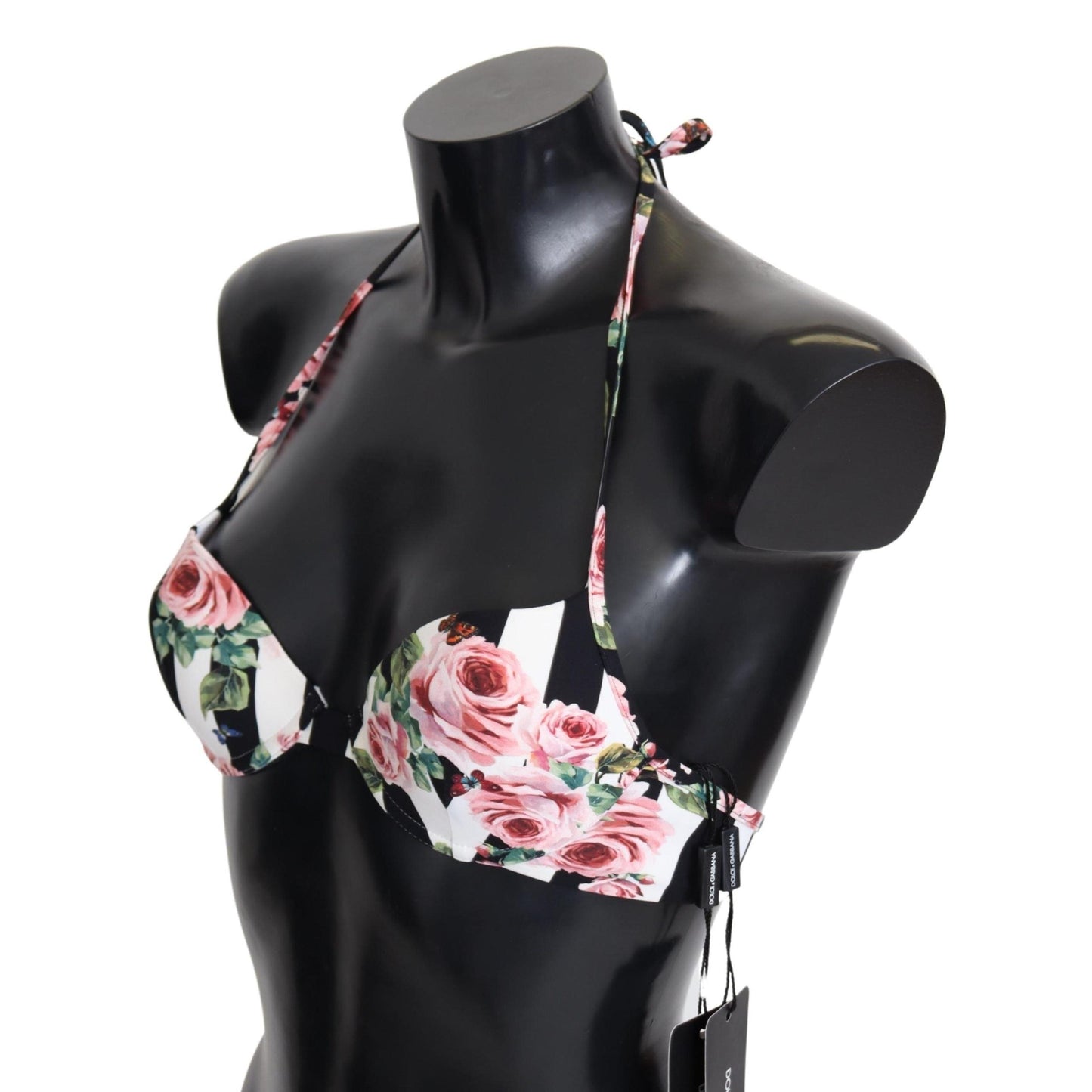 Multicolor Striped Rose Print Swimwear Bikini Tops