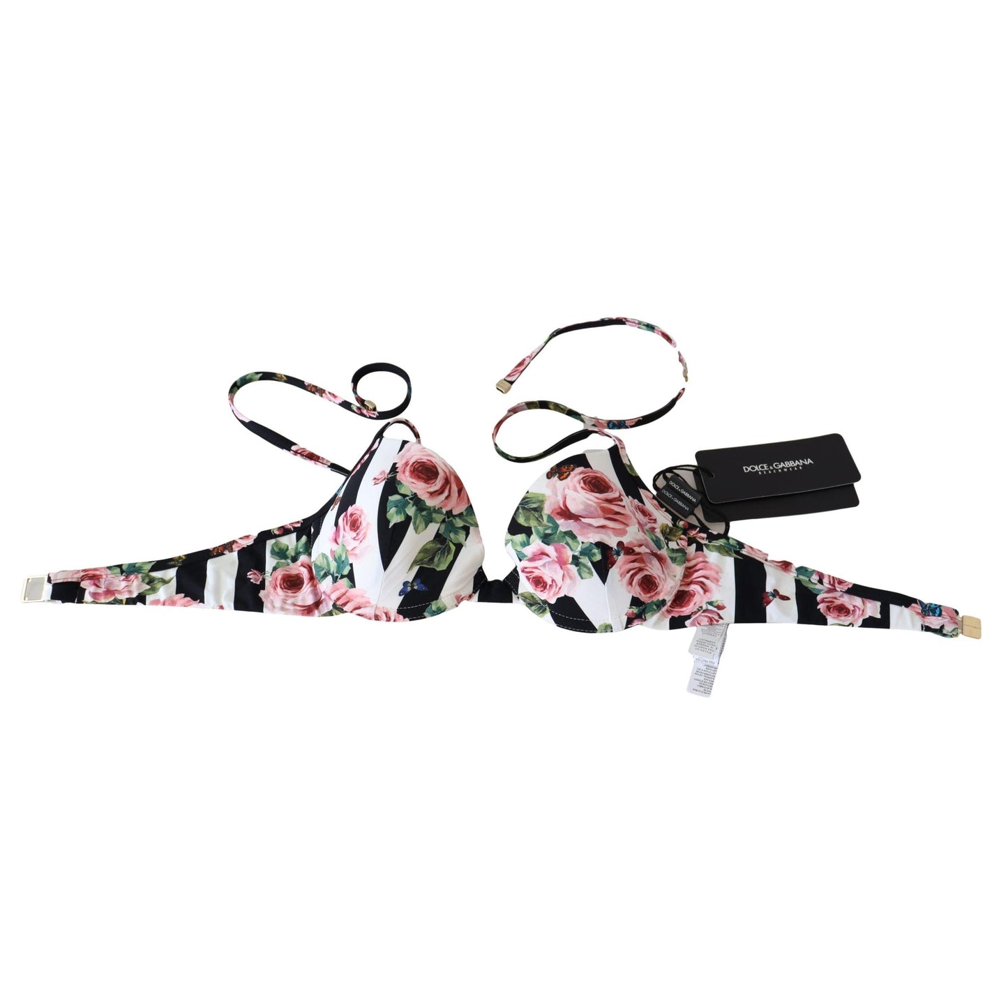 Multicolor Striped Rose Print Swimwear Bikini Tops