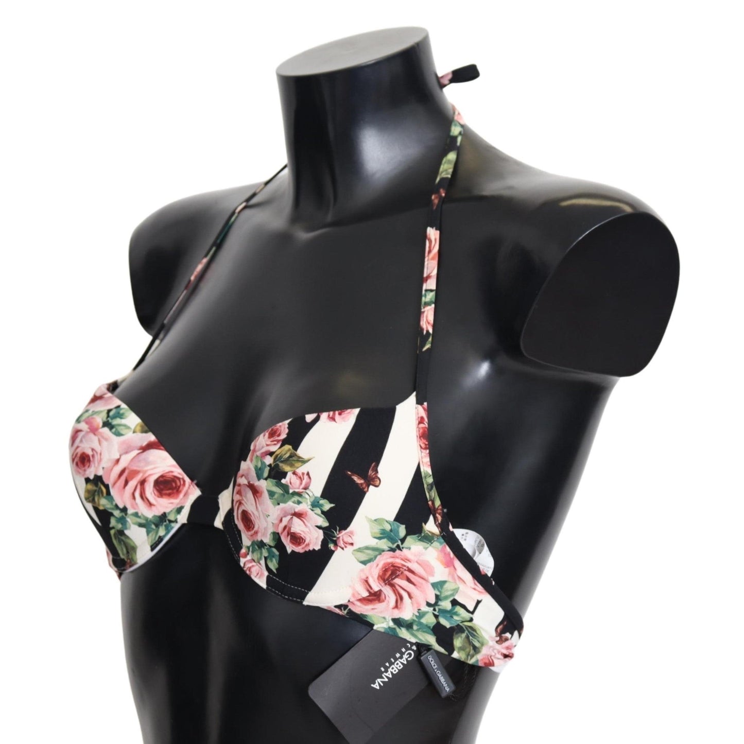 Multicolor Striped Rose Print Swimwear Bikini Tops