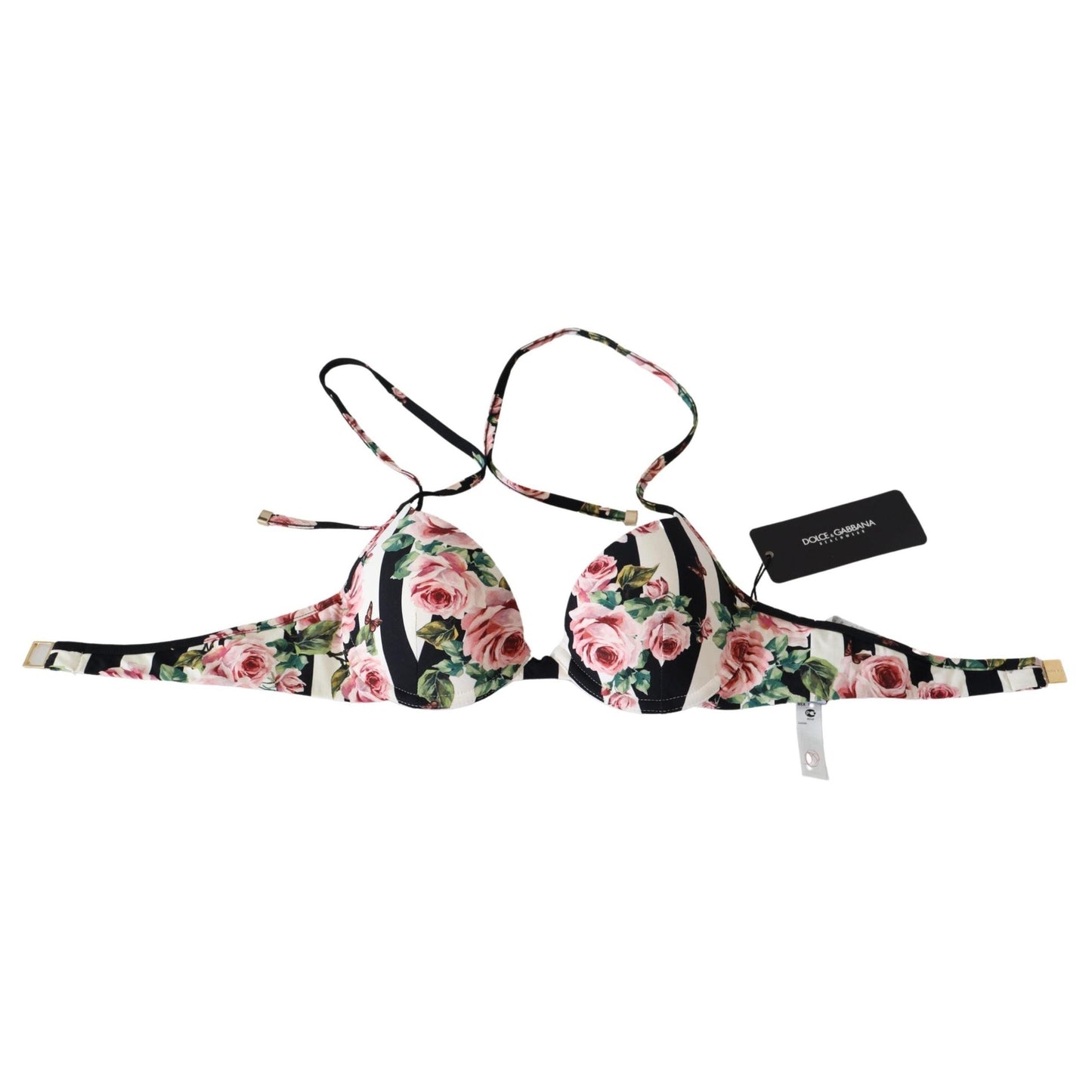 Multicolor Striped Rose Print Swimwear Bikini Tops