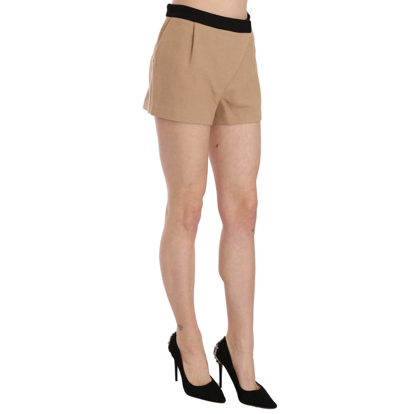 Shorts Beige Cotton Mid Waist Mini Short
