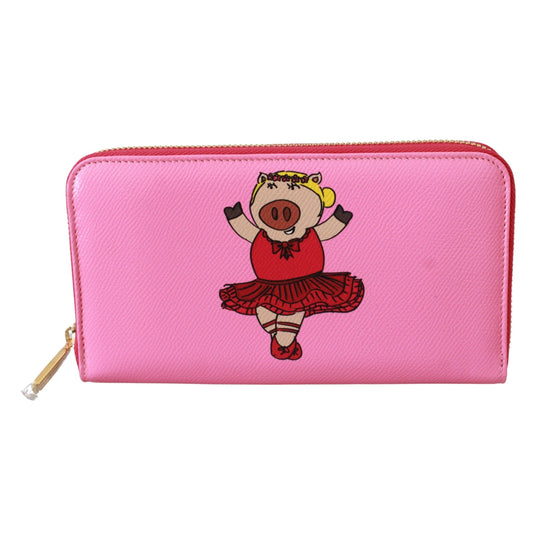 Pink Year Of The Pig Continental Clutch Leather Wallet - coffeewithmee2