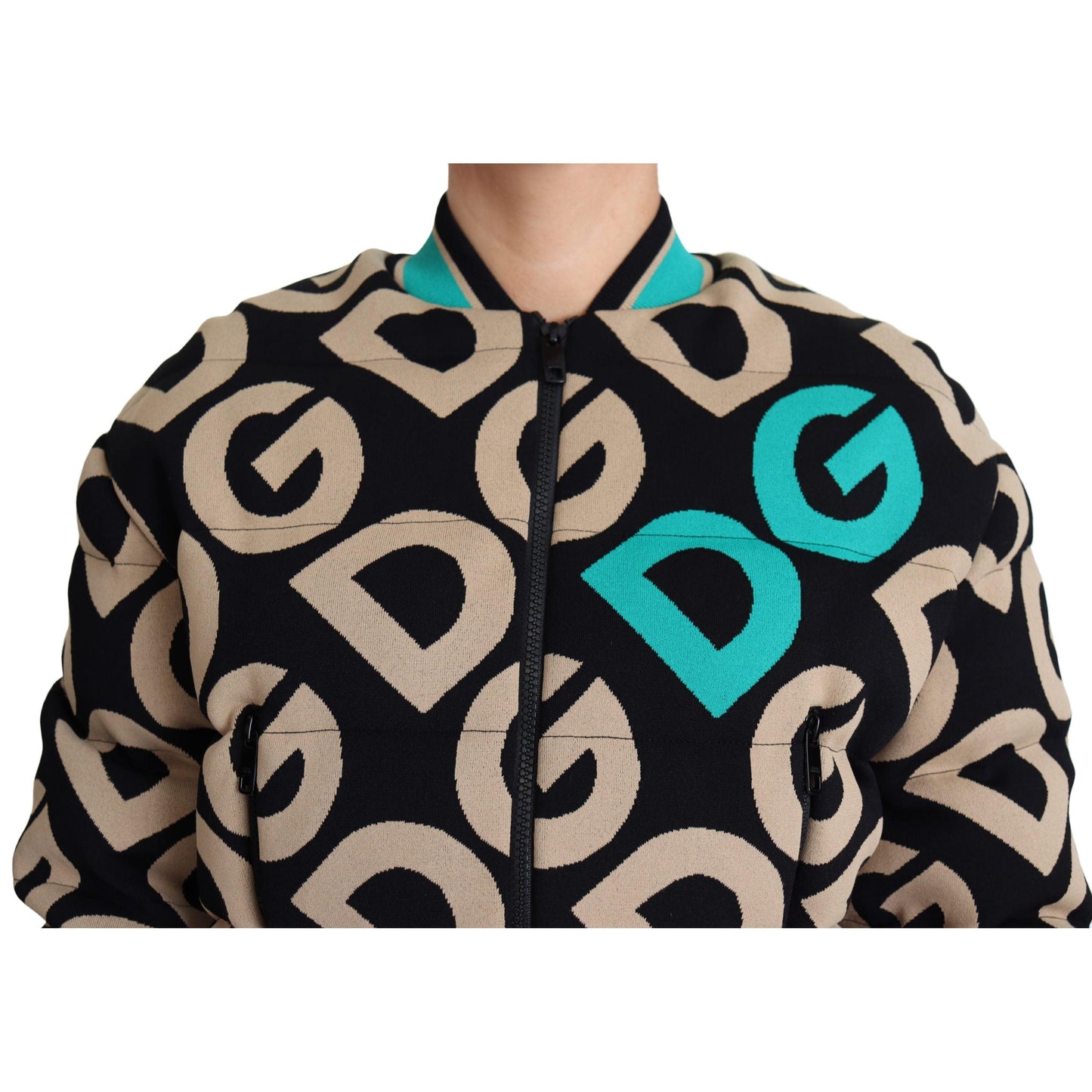 Multicolor DG Logo Print Quilted Bomber Jacket
