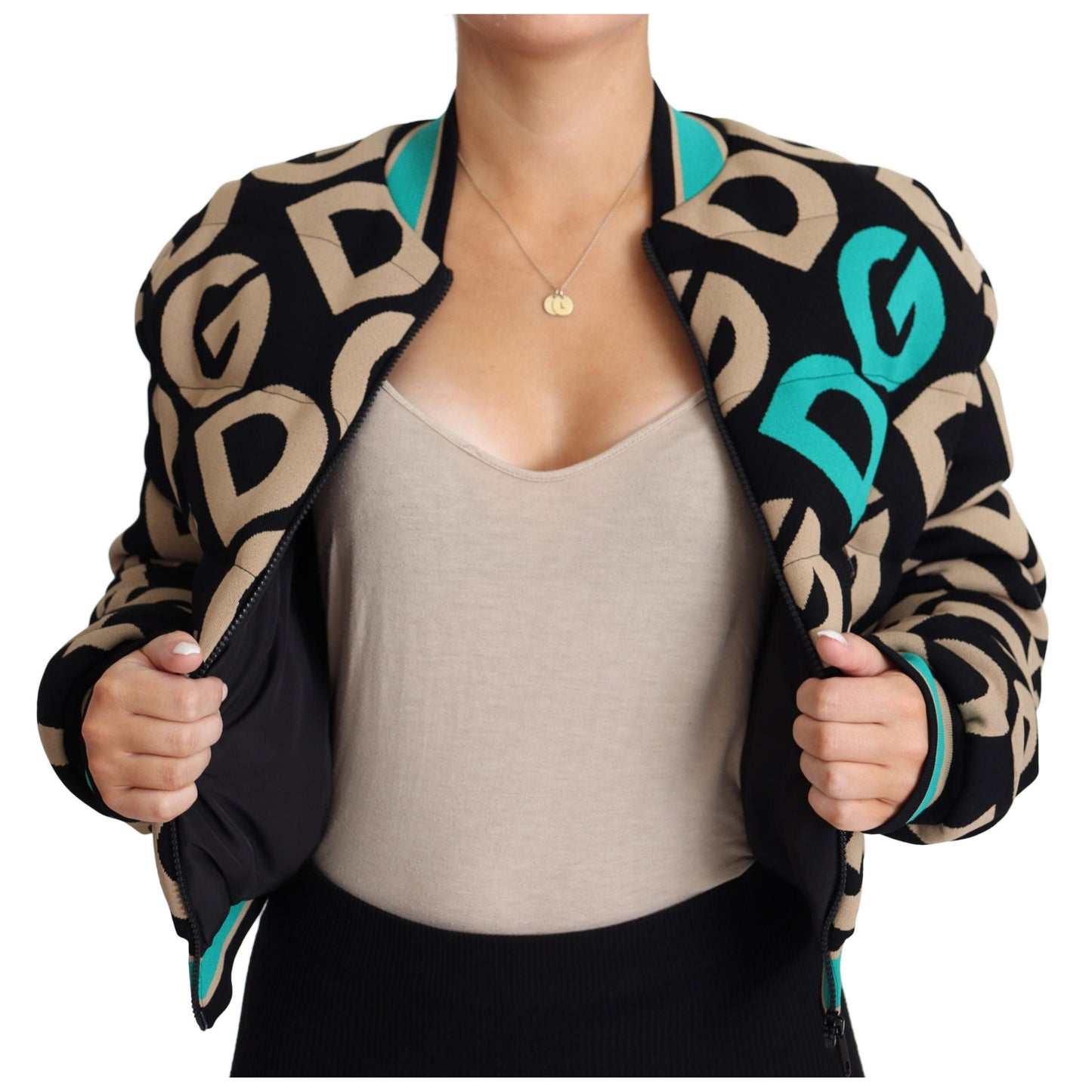 Multicolor DG Logo Print Quilted Bomber Jacket