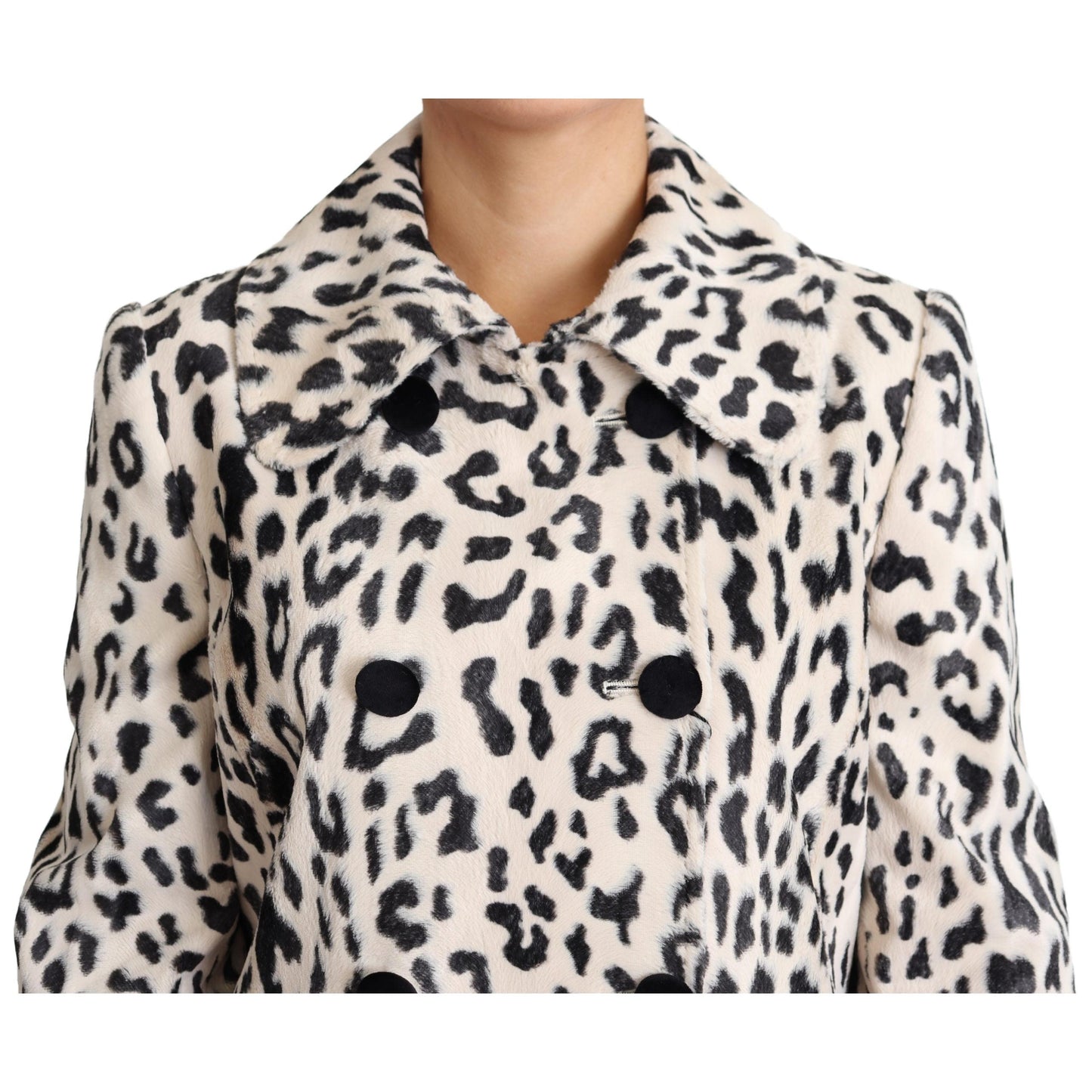 White Black Faux Fur Coat Leopard Print Jacket